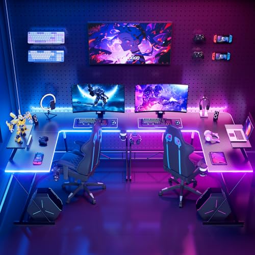 Mr IRONSTONE Gaming Desk with LED Lights, L Shaped Corner Desk, Black 51 Inch X2072