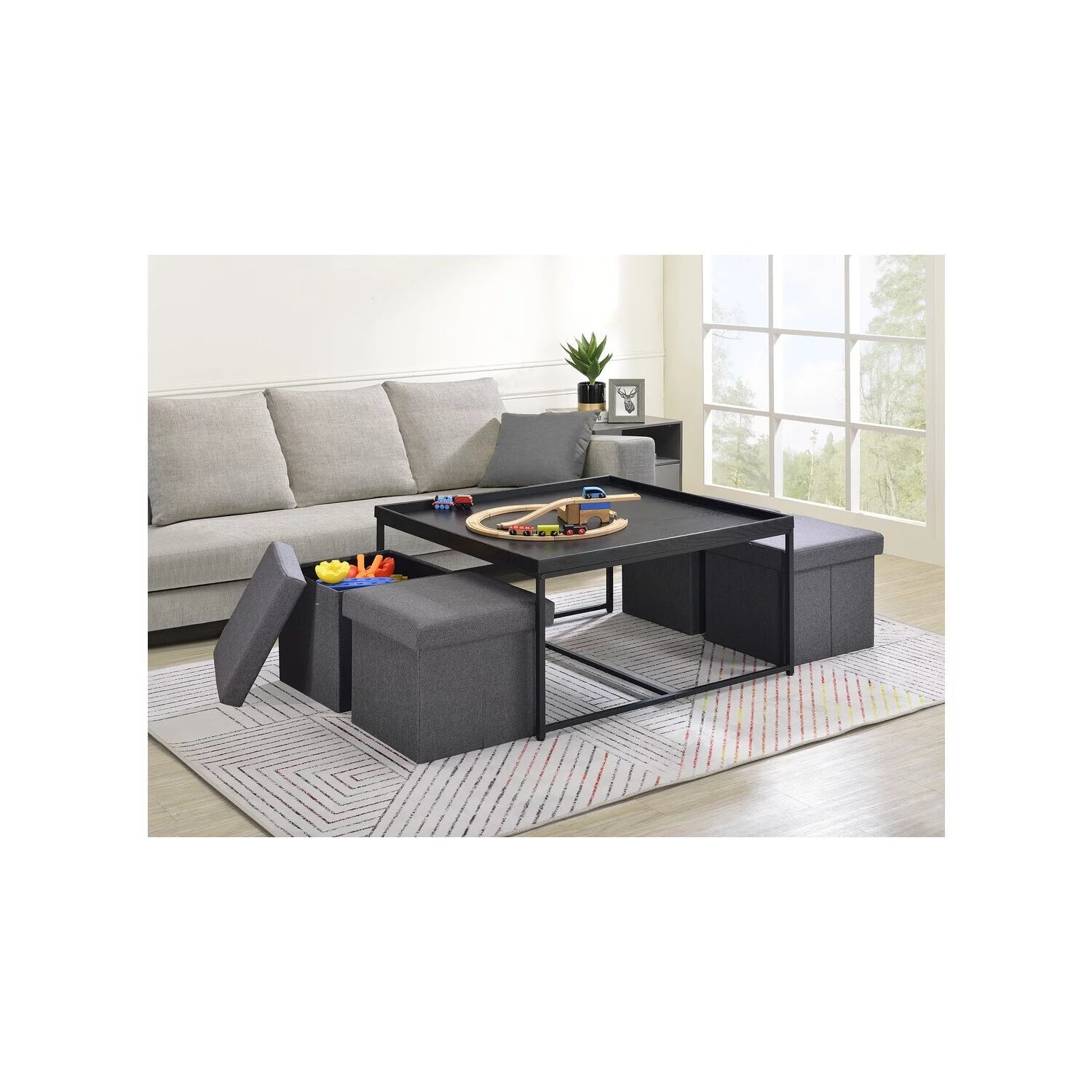 Maykoosh African Artifacts Wood Grain 5 Piece Coffee Table Set with Raised Edges