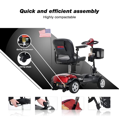 Outdoor Compact Foldable Mobility Scooter for Seniors with Basket, Red Q64050