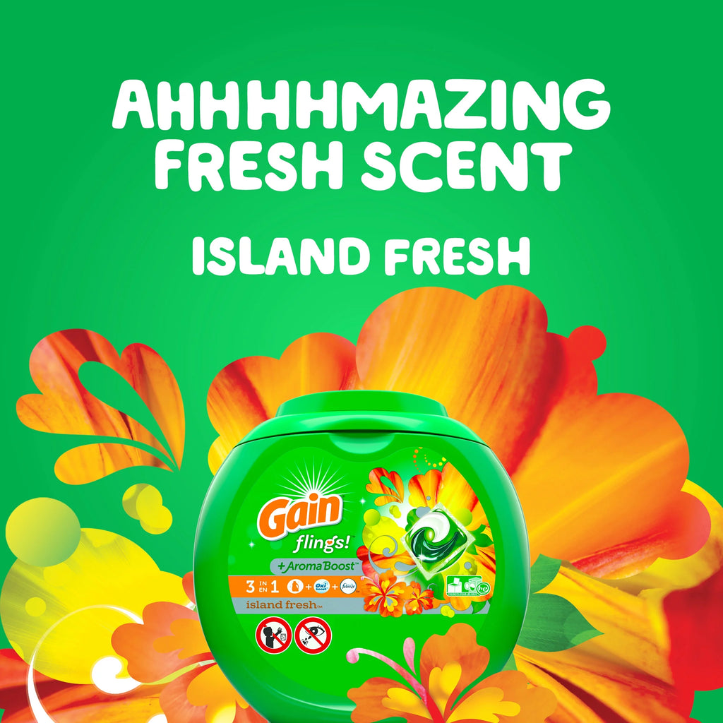 Gain Flings Island Fresh Laundry Detergent Pacs, 42 Ct H3064