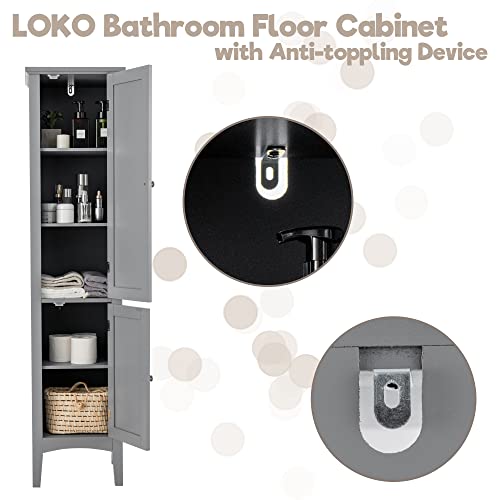 LOKO Tall Bathroom Floor Cabinet, Narrow Storage Cabinet with Doors, Espresso B17311