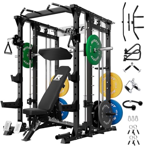 RitFit Buffalo Smith Machine Power Cage with Lat Pull-Down & Cable Crossover for Home Gym V3251