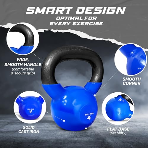Yes4All 5-100 LB Vinyl Coated Cast Iron Kettlebells M964803
