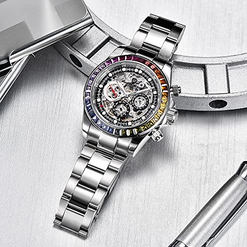 HaiQin Pagani Design 1653 Skeleton Automatic Watch for Men, Diamond Bezel Stainless Steel X587