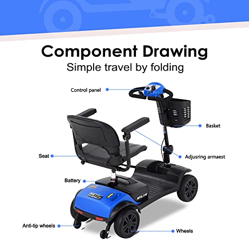 Folding Mobility Scooter 4 Wheel Lightweight Electric for Adults with Extended Battery and Basket H4990