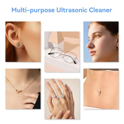 KUNPHY Ultrasonic Jewelry Cleaner, 12oz 46KHz, One-Touch Operation, White W240