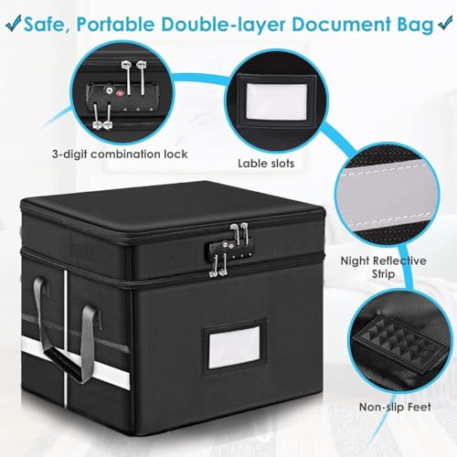 Fireproof Document Box with Lock, Water-Resistant File Organizer with Handles F6369