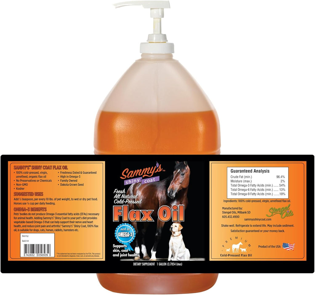 Sammy's Shiny Coat Flax Oil for Horses, Pure Flaxseed Oil Supplement, 1 Gallon Y260843