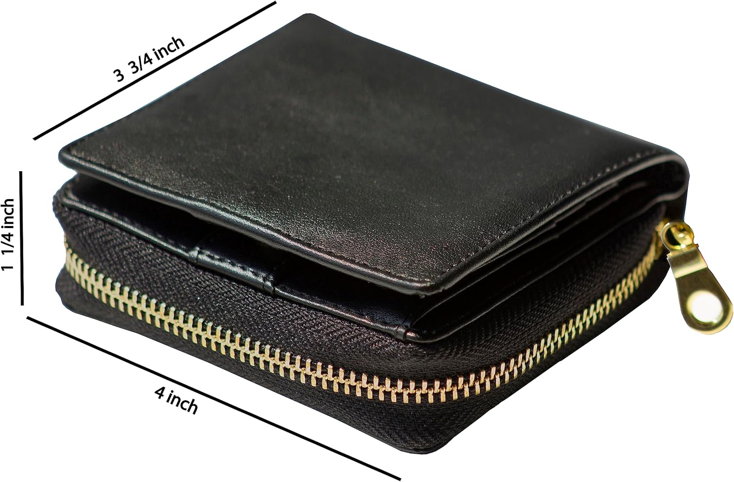 Women's Genuine Leather Scan Proof Small Zip Wallet Black N827
