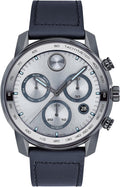 Movado Men's 3600909 Bold Verso Swiss Quartz Grey Ion-Plated Stainless Steel and Leather Strap Watch, Color: Navy