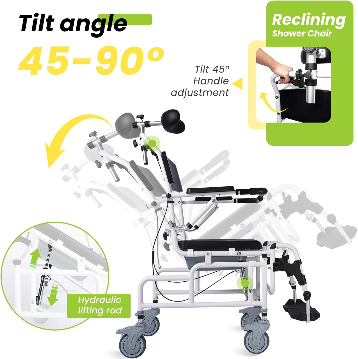 Reclining Shower Chair with Soft Seat Cushion, 300lbs Capacity W3154