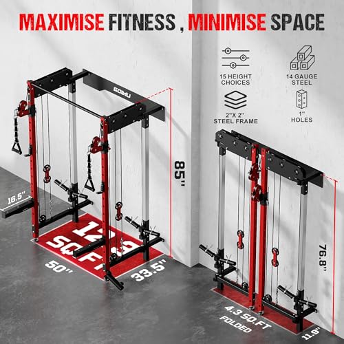 WM3-V4 Folding Wall Mounted Squat Rack with Dual Pulley System L11563