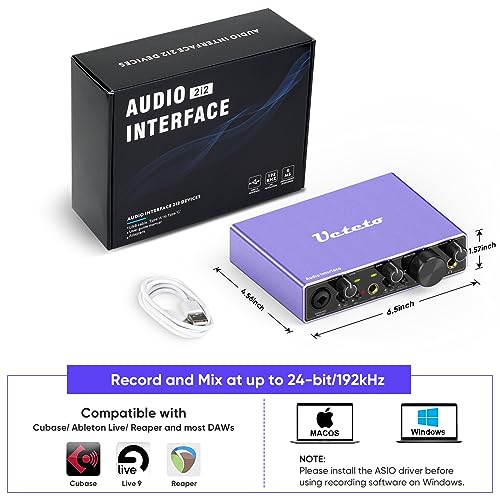 Ueteto 2i2 USB Audio Interface for PC, Mac, Recording and Podcasting with 48V Phantom Power D791