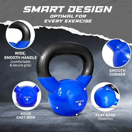 Yes4All 5-100 LB Vinyl Coated Cast Iron Kettlebells M964803