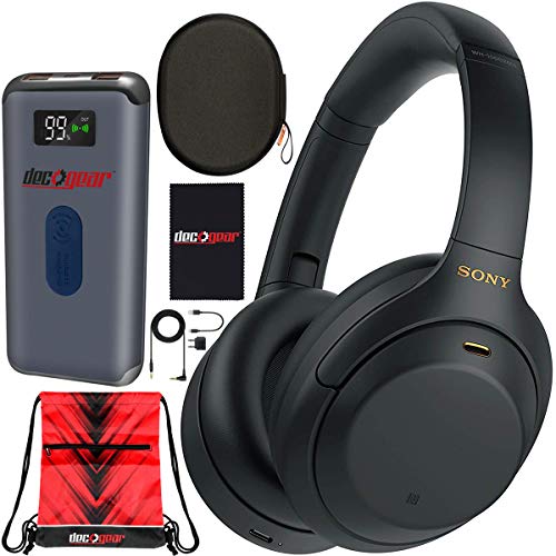 Sony WH-1000XM4 Wireless Industry Leading Noise Cancelling Over-Ear Headphones with Mic for Hands Free Calling and Alexa, Silver WH-1000XM4/S Bundle w/Case + Deco Gear Portable Charger + Gym Bag