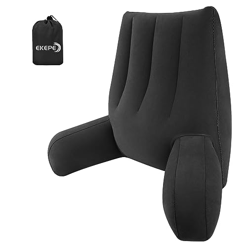 Inflatable Reading Backrest Pillow - Back Pillow for Sitting in Bed with Arm Support for Office, Reading and Camping, Support Bed Rest Sit Up Pillow for Adults - Grey