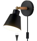 Plug in Wall Sconces Lighting Fixture, Black Nordic Wooden Bedside Wall lamp for Industrial Bedroom, Bathroom Sink Lighting for Bathroom Hallway Living Room(1Pack-Black with Plug in Swtich)