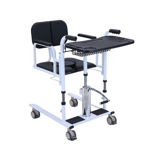 Hydraulic Patient Lift Transfer Chair for Home, Portable Transfer Nursing Chair Lifter W/ 180° Split Seat, with Toilet and Tray Table, for Nursing Elderly, Load 440Lbs Transfer Wheelchair.