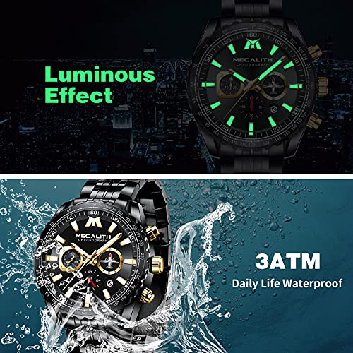 MEGALITH Men's Pilot Watch Analog Quartz Chronograph Waterproof 46mm K900128