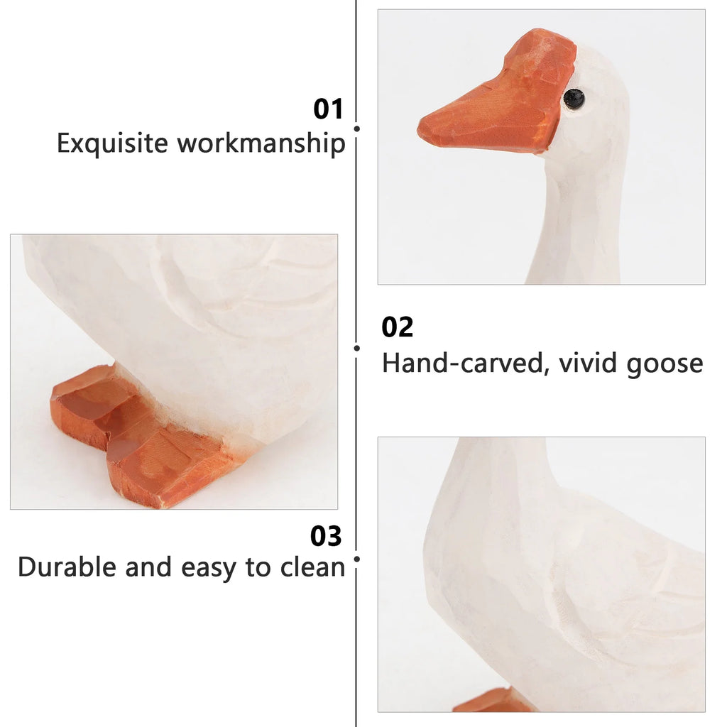 Wooden Goose Mini Animal Carving Ornaments Home Decor 11x6cm V122812