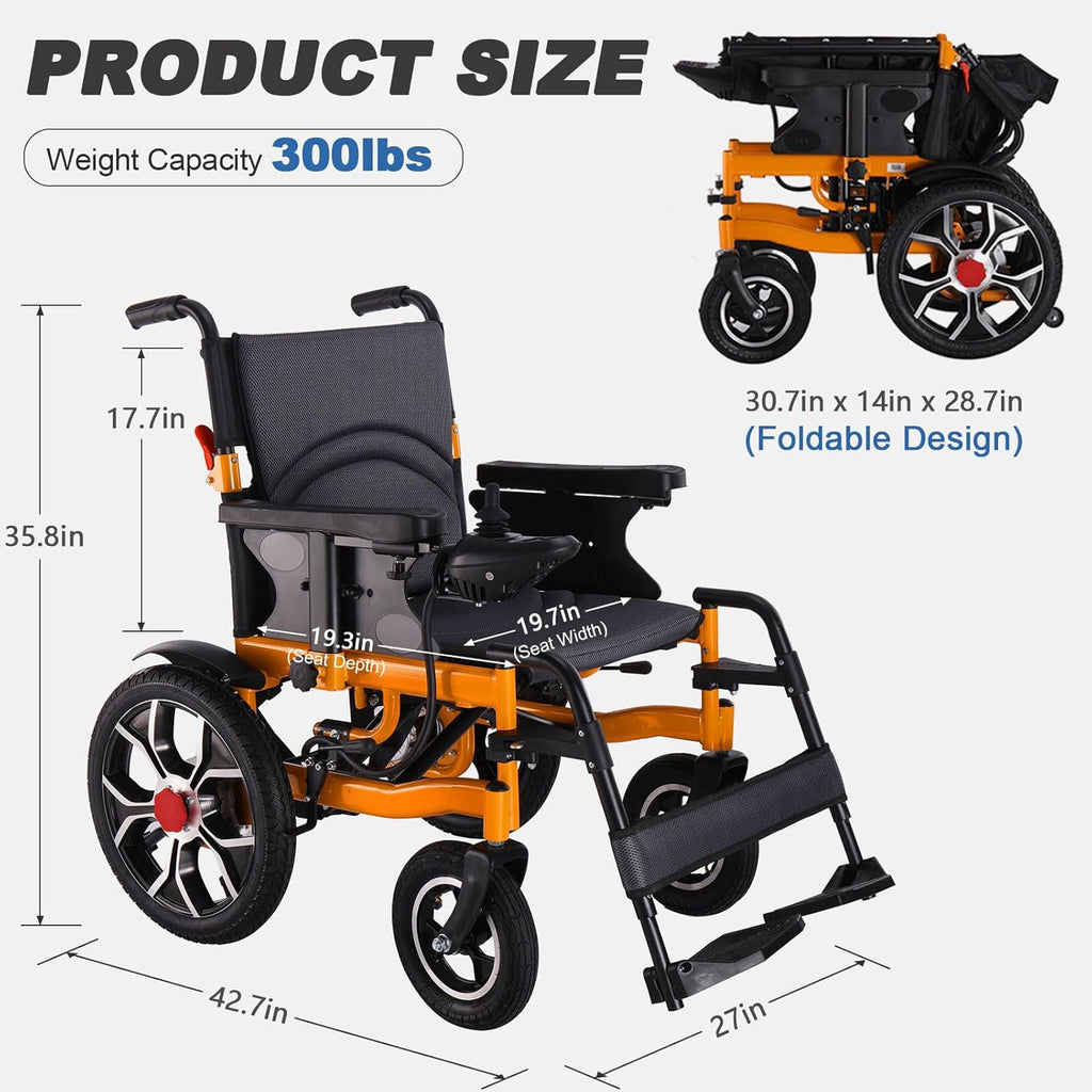Lightweight Folding Electric Wheelchair for Adults, 20in Seat, 300lbs Capacity R662351