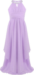 Alvivi Big Girls Halter-Neck Floral Lace Junior Bridesmaid Romper Dress Wedding Party Ball Prom Evening Long Gowns Lavender B 10 Years