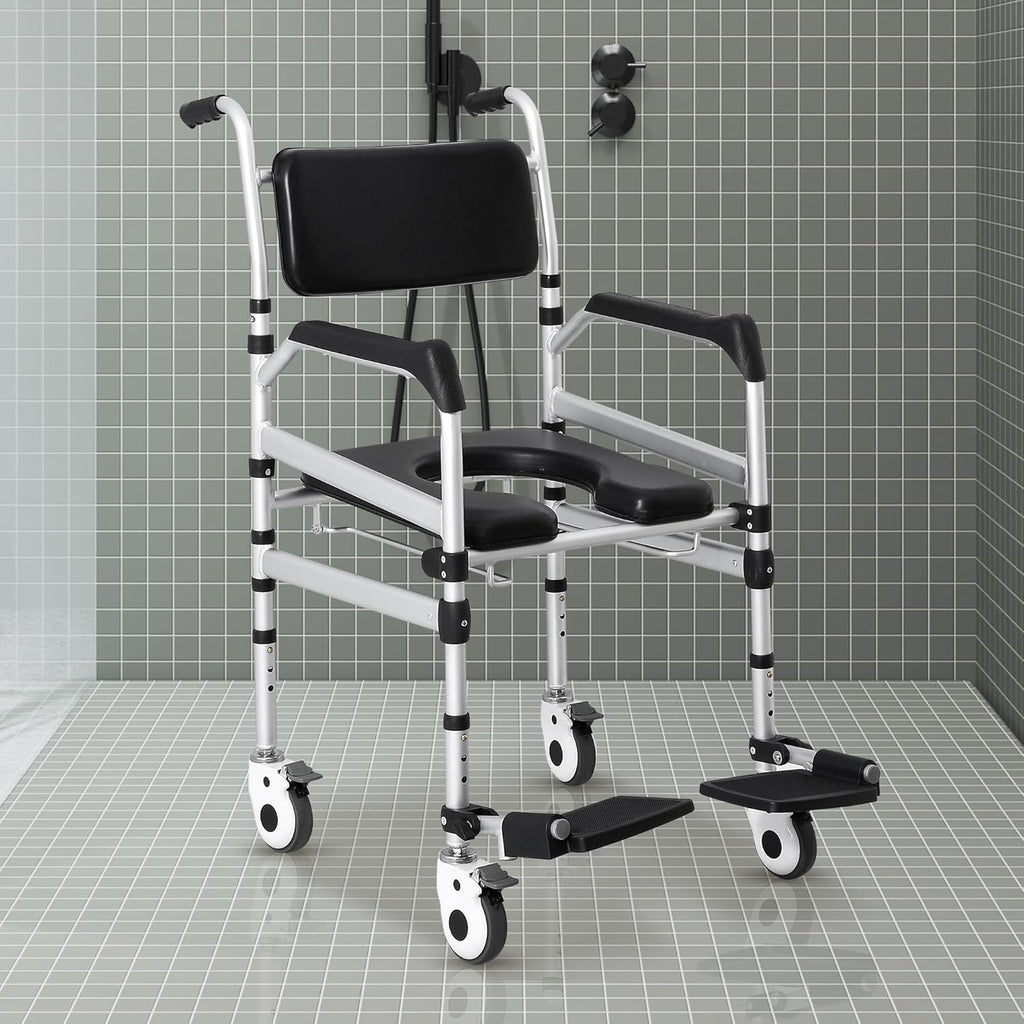 Houseables Shower Chair with Wheels, Shower Wheelchair, Rolling Shower Chair, Shower Commode Wheelchair, Bedside Toilet Chair for Elderly, Handicap Shower Chair with Wheels, Height Adjustable