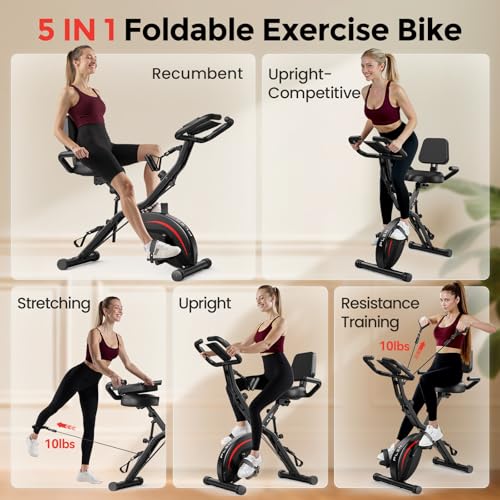 Pleny Folding Exercise Bike, 5-in-1 Stationary Bike for Home Gym L299