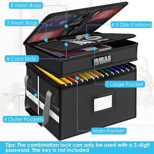 Fireproof Document Box with Lock, Water-Resistant File Organizer with Handles F6369