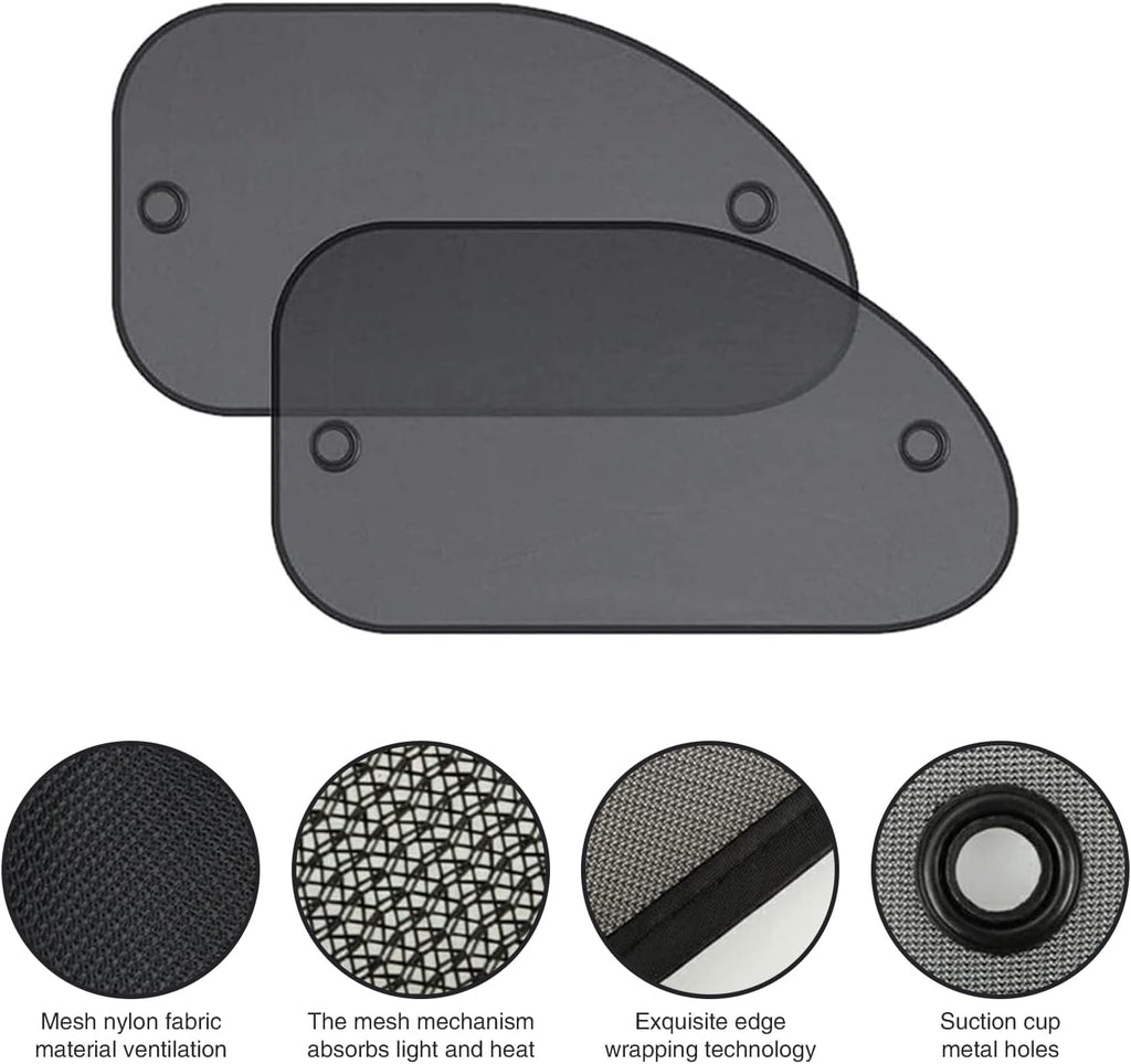 Car Side Window Sun Shade 2 Pack, Breathable Mesh, Black L2279