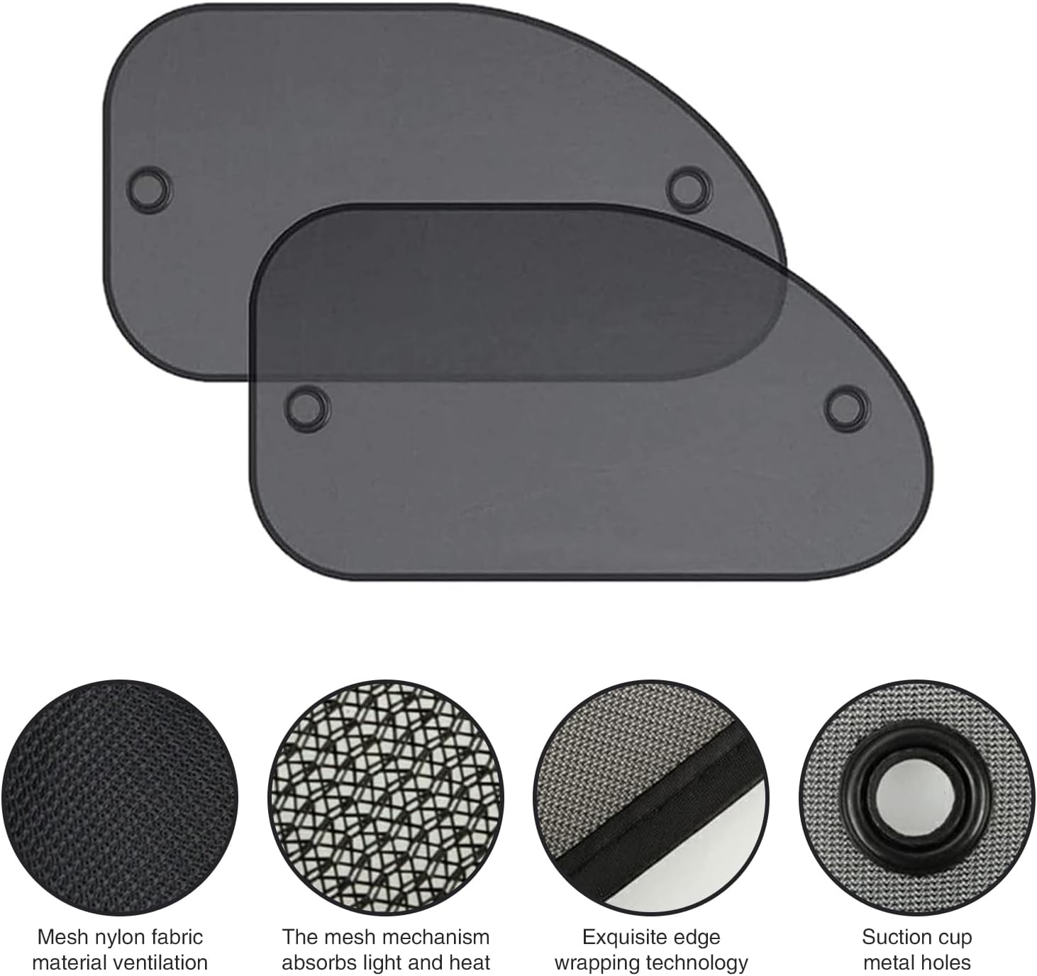 Car Side Window Sun Shade 2 Pack, Breathable Mesh, Black L2279