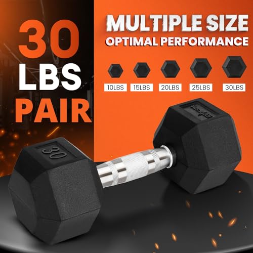 Yes4All Chrome Grip Encased Hex Dumbbells 10-30 LBS Pair Z83496