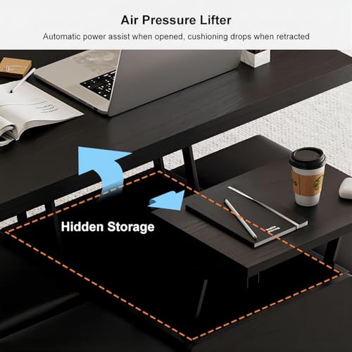homary Black Lift-Top Coffee Table with Hidden Storage and 4 Stools O1455
