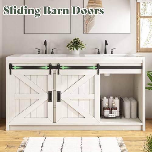 60" Farmhouse Sliding Barn Door Bathroom Vanity with Sink, Gray D68921