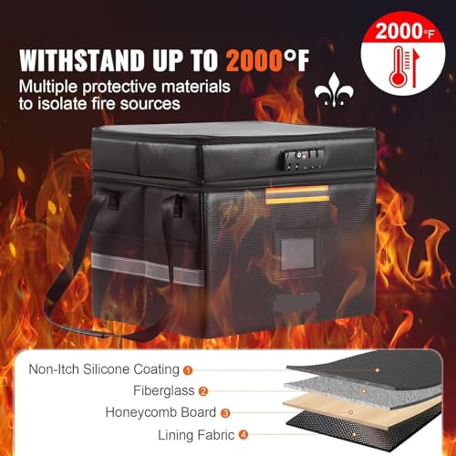 Fireproof Document Box with Lock, Water-Resistant File Organizer with Handles F6369