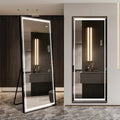 LAIYA LED Aluminum Full Body Rectangular Mirror Large Size Floor Mirror With Bracket Touch Button Furniture Decoration Mirror (65"X22" black)