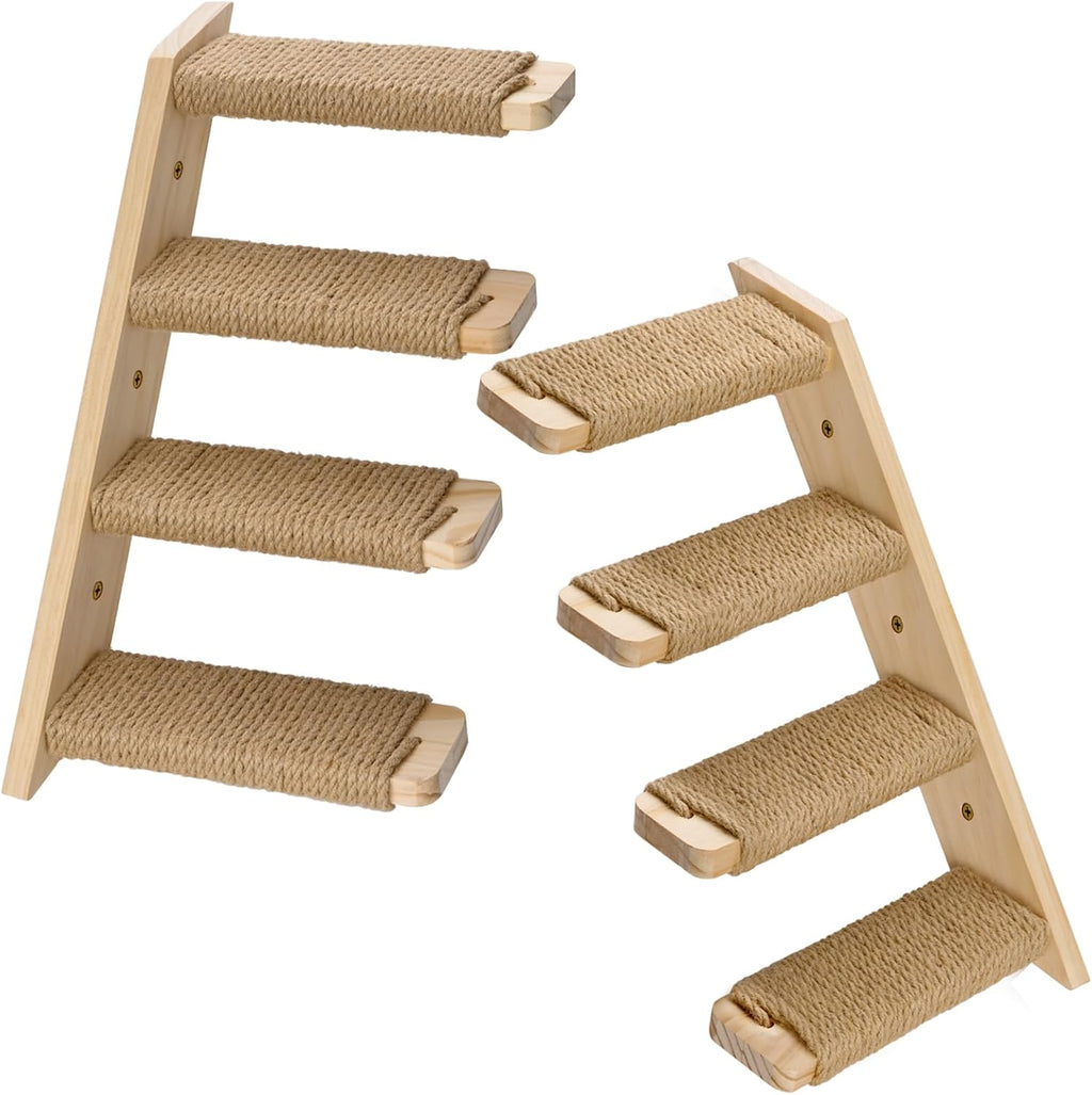 2 Pack Cat Wall Shelves with Sisal Rope, Wall Mounted Cat Stairs R687