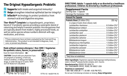 Klaire Labs Ther-Biotic Complete Probiotic Supplement, 25 Billion CFU, 120 Capsules O7636
