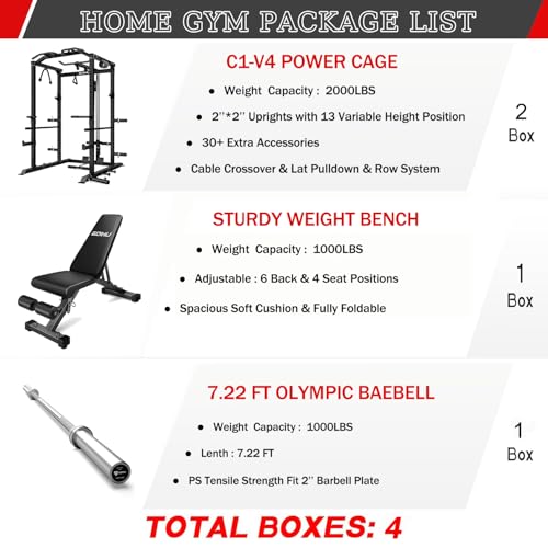 C1-V4 Power Cage with LAT Pulldown, Multi-Function Weight Cage for Home Gym G4781