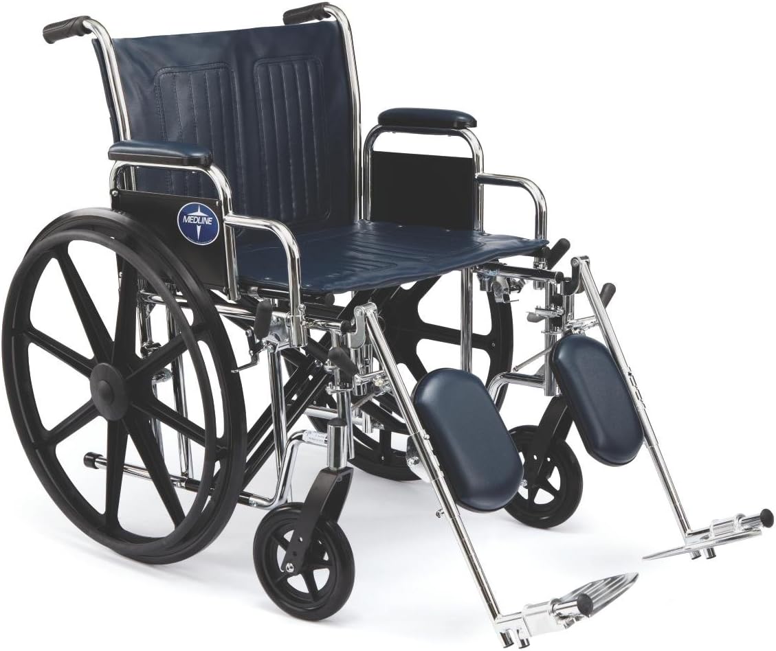 Medline Excel Extra-Wide Wheelchair, 20" Wide Seat, Desk-Length Arms, Elevating Legrests, Chrome Frame