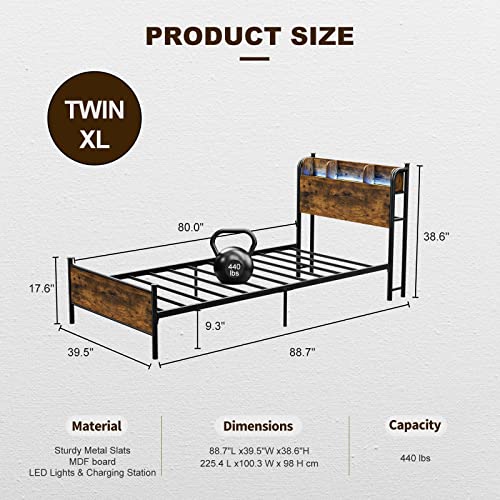 Queen Bed Frame with LED Lights and Charging Station, Black F650