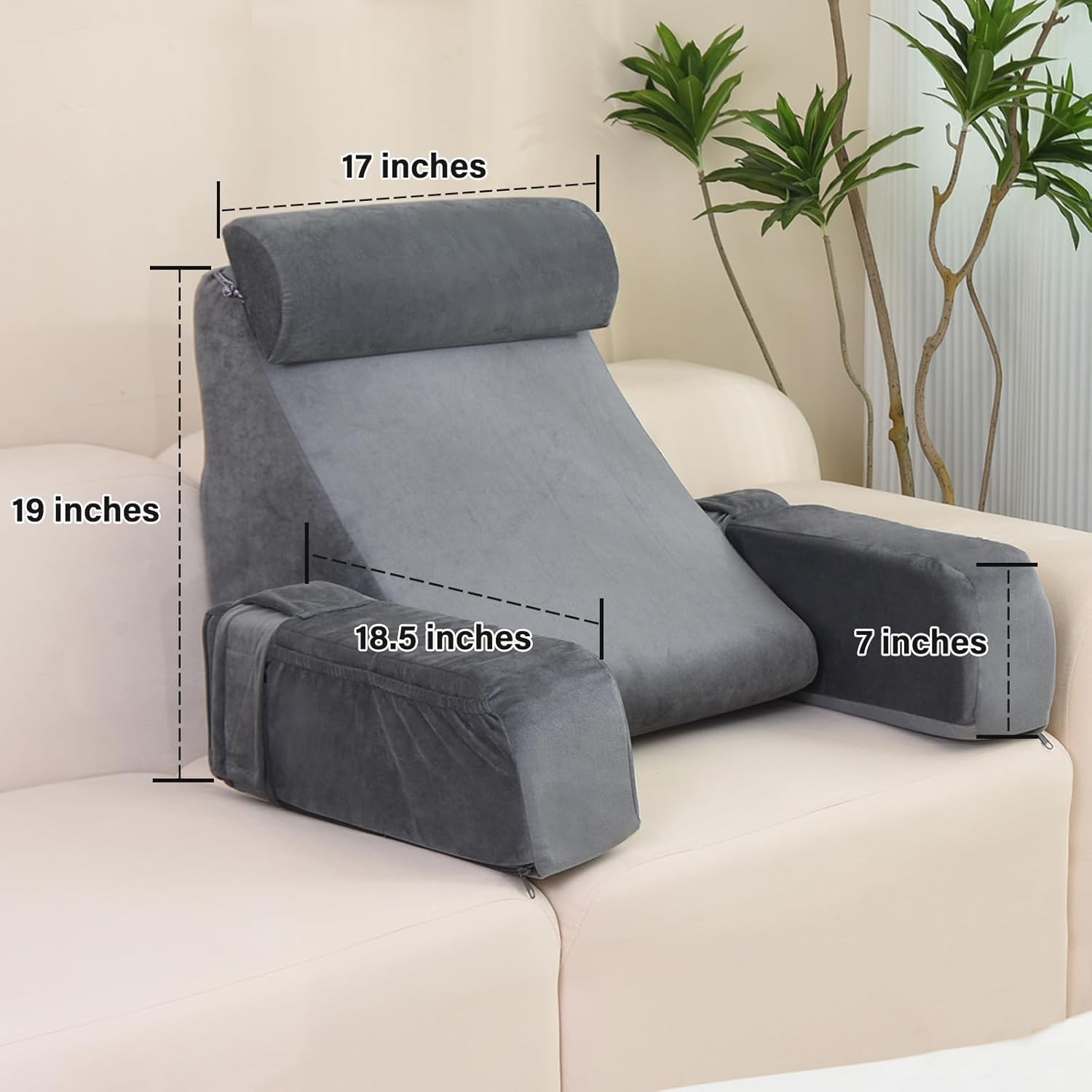 ENITYA Reading Pillow for Sitting in Bed Adult, Grey, Medium 19" Z539720