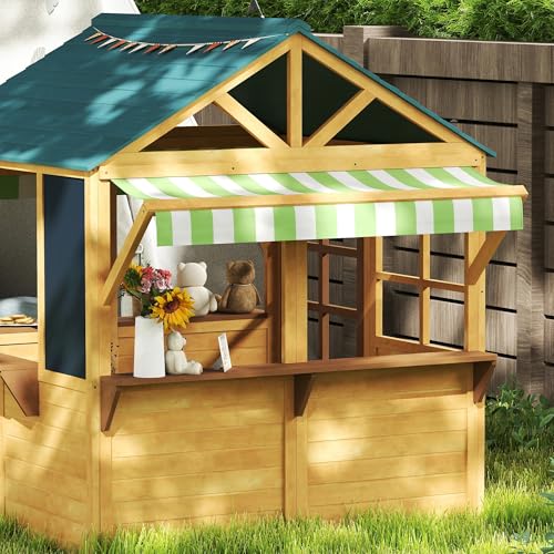 Qaba Foldable Wooden Outdoor Playhouse for Kids 3-8 Years, Brown J22431