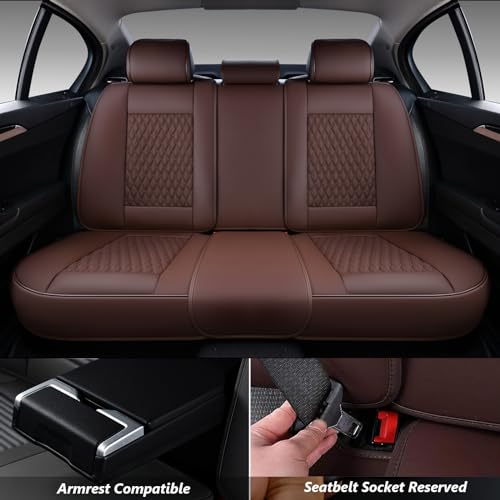 Coverado Car Seat Covers Full Set, Waterproof Leather, Universal Fit with Lumbar Support L456641