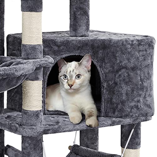 Topeakmart 54.5in Cat Tree for Indoor Cats with Cozy Condo, Dark Gray O790597