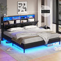 Full Size Bed Frame with Headboard Storage & LED Lights, Platform Bed Frame Full Size with Charging Station, Velvet Upholstered Bed with Shelf Headboard, No Box Spring Needed, Creamy White