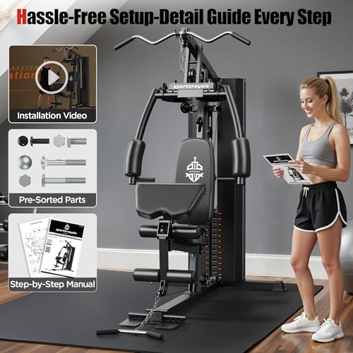 Sportsroyals Home Gym with 154LBS Weight Stack, Full Body Workout Station R116