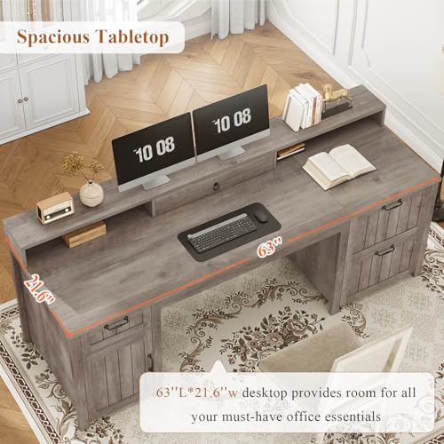 SEDETA Farmhouse 63" Executive Desk with File Drawer and Monitor Stand O784