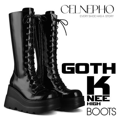 CELNEPHO Women's High Platform Chunky Heel Combat Boots Q428786