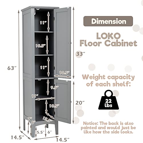LOKO Tall Bathroom Floor Cabinet, Narrow Storage Cabinet with Doors, Espresso B17311